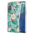 For Samsung Galaxy Note20 Electroplating Splicing Marble Flower TPU Phone Case(Blue Flower) - 1