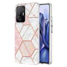 For Xiaomi Mi 11T / Mi 11T Pro Electroplating Splicing Marble TPU Phone Case(Pink White) - 1