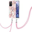 For Xiaomi Mi 11T / Mi 11T Pro Electroplating Splicing Marble Flower TPU Phone Case with Lanyard(Pink Flower) - 1