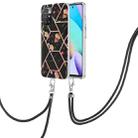 For Xiaomi Redmi 10 Electroplating Splicing Marble Flower TPU Phone Case with Lanyard(Black Flower) - 1