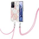 For Xiaomi Mi 11T / Mi 11T Pro Electroplating Splicing Marble TPU Phone Case with Lanyard(Pink White) - 1
