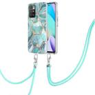 For Xiaomi Redmi 10 Electroplating Splicing Marble TPU Phone Case with Lanyard(Blue) - 1