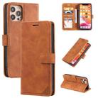 For iPhone 12 / 12 Pro Skin Feel Anti-theft Brush Horizontal Flip Leather Phone Case(Brown) - 1