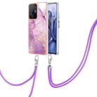 For Xiaomi Mi 11T / Mi 11T Pro Electroplating Marble IMD TPU Phone Case with Lanyard(Purple 001) - 1