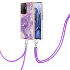 For Xiaomi Mi 11T / Mi 11T Pro Electroplating Marble IMD TPU Phone Case with Lanyard(Purple 002) - 1
