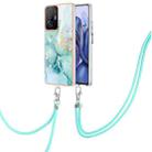 For Xiaomi Mi 11T / Mi 11T Pro Electroplating Marble IMD TPU Phone Case with Lanyard(Green 003) - 1