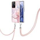 For Xiaomi Mi 11T / Mi 11T Pro Electroplating Marble IMD TPU Phone Case with Lanyard(Rose Gold 005) - 1