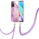 For Xiaomi Redmi 10 Electroplating Marble IMD TPU Phone Case with Lanyard(Purple 001) - 1