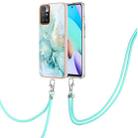 For Xiaomi Redmi 10 Electroplating Marble IMD TPU Phone Case with Lanyard(Green 003) - 1