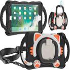 Cute Cat King Kids Shockproof Silicone Tablet Case with Holder & Shoulder Strap & Handle For iPad 9.7 2018 / 2017 / Air / Air 2 / Pro 9.7(Black Orange) - 1
