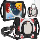 Cute Cat King Kids Shockproof Silicone Tablet Case with Holder & Shoulder Strap & Handle For iPad 10.2 2019 / 2020 / 2021 / Pro 10.5(Black Red) - 1