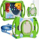 Cute Cat King Kids Shockproof Silicone Tablet Case with Holder & Shoulder Strap & Handle For iPad 10.2 2019 / 2020 / 2021 / Pro 10.5(Green) - 1