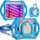 For iPad mini 6 Cute Cat King Kids Shockproof Silicone Tablet Case with Holder & Shoulder Strap & Handle(Light Blue) - 1