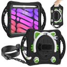 For iPad mini 6 Cute Cat King Kids Shockproof Silicone Tablet Case with Holder & Shoulder Strap & Handle(Black Green) - 1