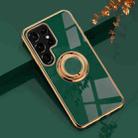For Samsung Galaxy S22 Ultra 5G 6D Electroplating Full Coverage Silicone Phone Protective Case with Magnetic Ring Holder(Dark Green) - 1