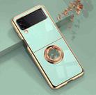 For Samsung Galaxy Z Flip3 5G 6D Electroplating Full Coverage Silicone Phone Protective Case with Magnetic Ring Holder(Light Cyan) - 1