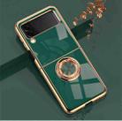 For Samsung Galaxy Z Flip3 5G 6D Electroplating Full Coverage Silicone Phone Protective Case with Magnetic Ring Holder(Dark Green) - 1