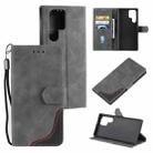 For Samsung Galaxy S22 Ultra 5G Three-color Stitching Calf Texture Horizontal Flip Phone Leather Case with Holder & Card Slots & Wallet(Grey) - 1