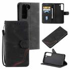 For Samsung Galaxy S22+ 5G Three-color Stitching Calf Texture Horizontal Flip Phone Leather Case with Holder & Card Slots & Wallet(Black) - 1