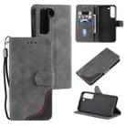 For Samsung Galaxy S22+ 5G Three-color Stitching Calf Texture Horizontal Flip Phone Leather Case with Holder & Card Slots & Wallet(Grey) - 1