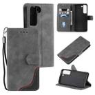 For Samsung Galaxy S22 5G Three-color Stitching Calf Texture Horizontal Flip Phone Leather Case with Holder & Card Slots & Wallet(Grey) - 1