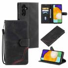 For Samsung Galaxy A13 5G Three-color Stitching Calf Texture Horizontal Flip Phone Leather Case with Holder & Card Slots & Wallet(Black) - 1