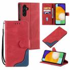 For Samsung Galaxy A13 5G Three-color Stitching Calf Texture Horizontal Flip Phone Leather Case with Holder & Card Slots & Wallet(Red) - 1