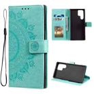 For Samsung Galaxy S22 Ultra 5G Totem Flower Embossed Horizontal Flip Phone Leather Case with Holder & Card Slots & Wallet(Green) - 1