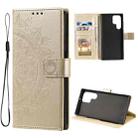 For Samsung Galaxy S22 Ultra 5G Totem Flower Embossed Horizontal Flip Phone Leather Case with Holder & Card Slots & Wallet(Gold) - 1