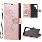 For Samsung Galaxy S22 Ultra 5G Totem Flower Embossed Horizontal Flip Phone Leather Case with Holder & Card Slots & Wallet(Rose Gold) - 1