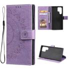For Samsung Galaxy S22 Ultra 5G Totem Flower Embossed Horizontal Flip Phone Leather Case with Holder & Card Slots & Wallet(Purple) - 1