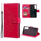 For Samsung Galaxy S22 5G Totem Flower Embossed Horizontal Flip Phone Leather Case with Holder & Card Slots & Wallet(Red) - 1
