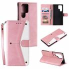 For Samsung Galaxy S22 Ultra 5G Stitching Calf Texture Horizontal Flip Phone  Leather Case with Holder & Card Slots & Wallet(Rose Gold) - 1