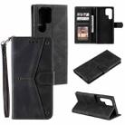 For Samsung Galaxy S22 Ultra 5G Stitching Calf Texture Horizontal Flip Phone  Leather Case with Holder & Card Slots & Wallet(Black) - 1