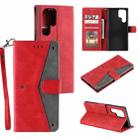 For Samsung Galaxy S22 Ultra 5G Stitching Calf Texture Horizontal Flip Phone  Leather Case with Holder & Card Slots & Wallet(Red) - 1