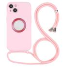 For iPhone 13 mini Acrylic Hollow Out Phone Case with Lanyard (Pink) - 1