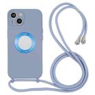 For iPhone 13 Acrylic Hollow Out Phone Case with Lanyard(Fog Blue) - 1