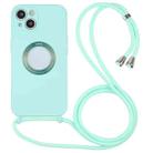 For iPhone 13 Acrylic Hollow Out Phone Case with Lanyard(Mint Green) - 1