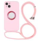 For iPhone 13 Acrylic Hollow Out Phone Case with Lanyard(Pink) - 1