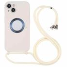 For iPhone 13 Acrylic Hollow Out Phone Case with Lanyard(Beige) - 1