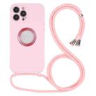 For iPhone 13 Pro Acrylic Hollow Out Phone Case with Lanyard (Pink) - 1