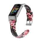 For Fitbit Charge 5 FC5-18 Leather Strap Watch Band, Size:S(Pink Flower) - 1