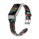 For Fitbit Charge 5 FC5-18 Leather Strap Watch Band, Size:S(Red Flower) - 1