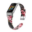For Fitbit Charge 5 FC5-18 Leather Strap Watch Band, Size:L(Pink Flower) - 1