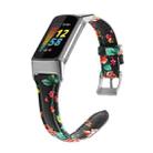 For Fitbit Charge 5 FC5-18 Leather Strap Watch Band, Size:L(Red Flower) - 1