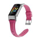 For Fitbit Charge 5 FC5-18 Leather Strap Watch Band, Size:L(Rose Red) - 1