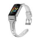 For Fitbit Charge 5 FC5-18 Leather Strap Watch Band, Size:L(Silver) - 1