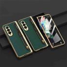 For Samsung Galaxy Z Fold3 5G GKK Integrated Plating + Leather Phone Case with Pen Slot(Emerald) - 1