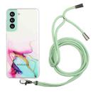 For Samsung Galaxy S22 5G Hollow Marble Pattern TPU Shockproof Phone Case with Neck Strap Rope(Green) - 1