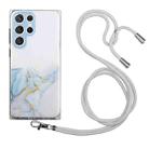 For Samsung Galaxy S22 Ultra 5G Hollow Marble Pattern TPU Shockproof Phone Case with Neck Strap Rope(Grey) - 1